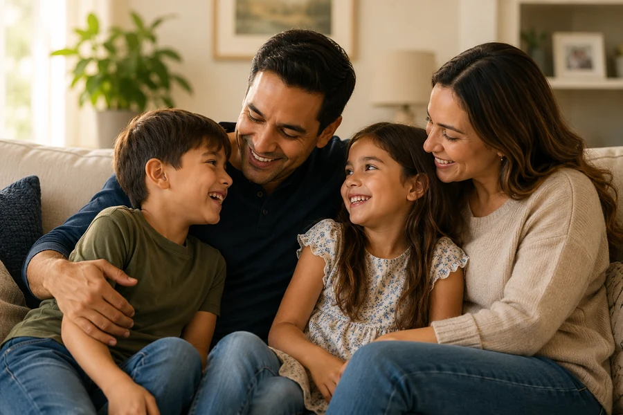 Parents and children sharing a warm family moment at home